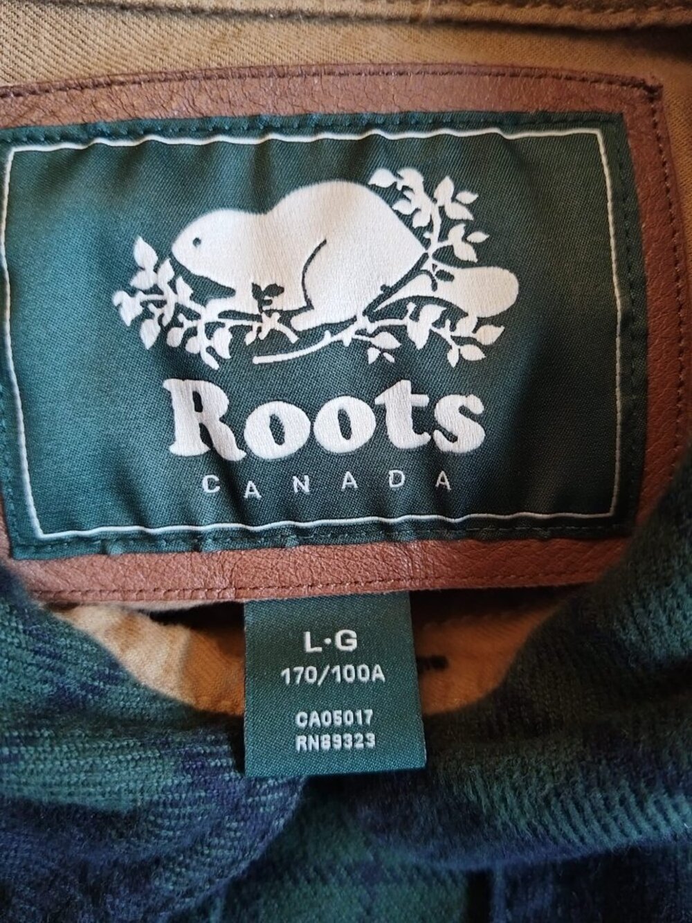 Roots Canada Flannel Plaid Shirt Green/Navy w/ Elbow Patches - Size L - Picture 13 of 14